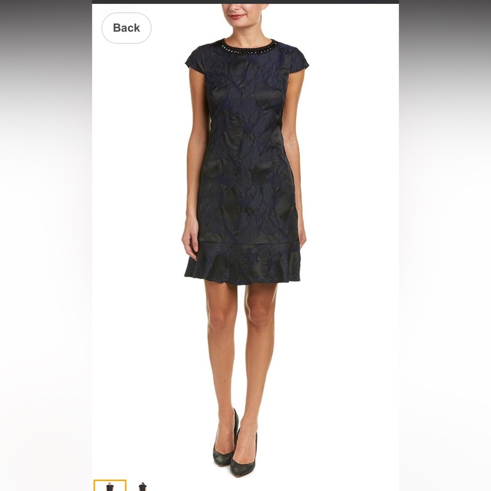 Donna Ricco Midnight Blue Black Beaded Floral Textured Mini Dress